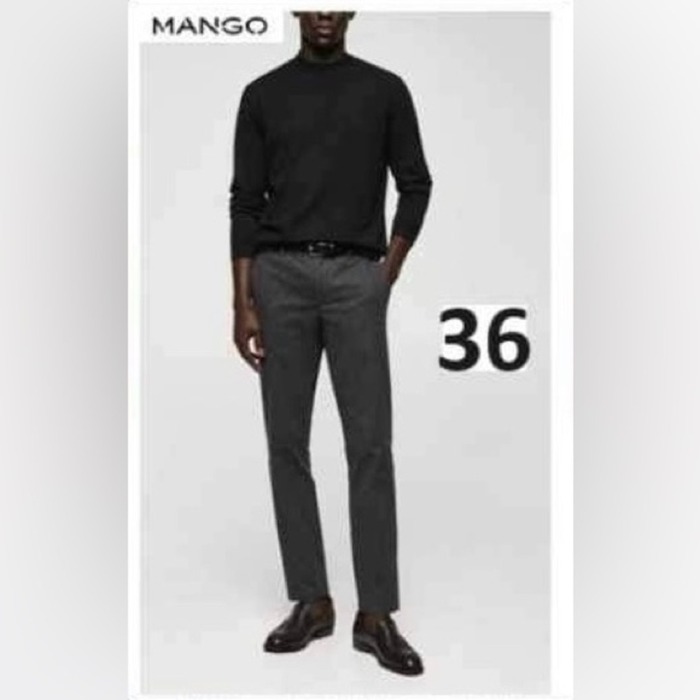 Mango - Men's Pinstripe cotton slim-fit trousers -Dark Heather Grey. Size: 36 US